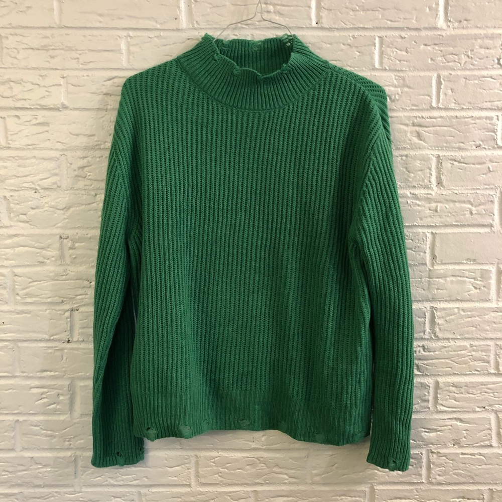 NWOT- Distressed Green Sweater-Staccato